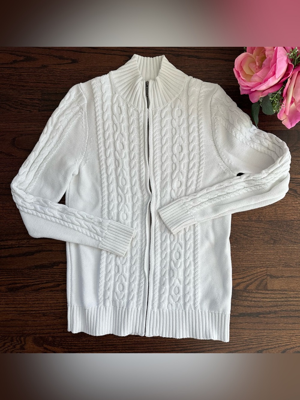 LL bean Double L cable knit sweater, size M